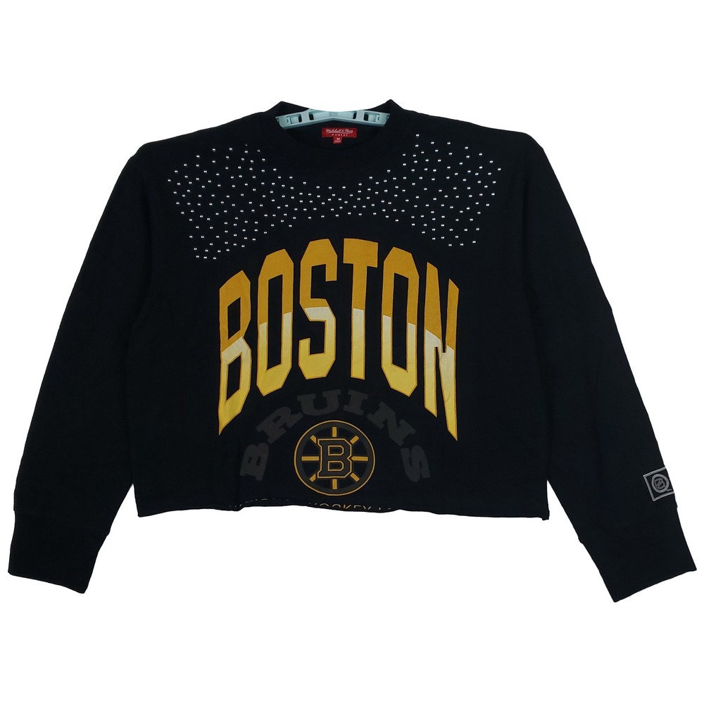 Boston Bruins Mitchell & Ness NHL Womens Medium Longsleeve Crop Top Metal New